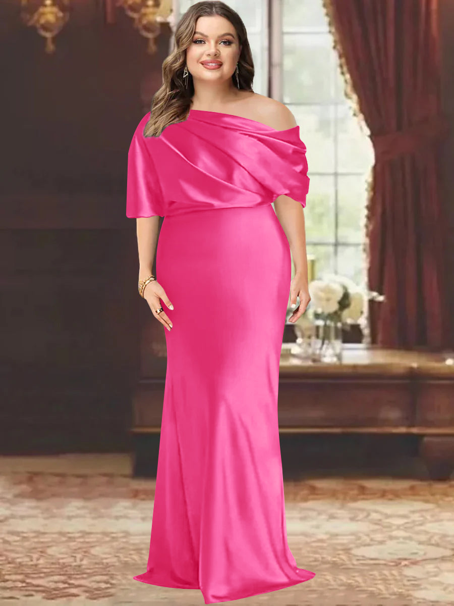 Sheath/Column One-Shoulder Floor-Length Plus Size Mother of the Bride Dresses with Ruffles - 画像 (18)
