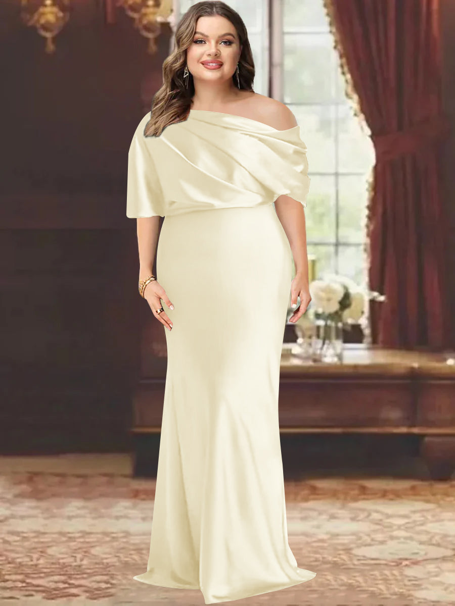 Sheath/Column One-Shoulder Floor-Length Plus Size Mother of the Bride Dresses with Ruffles - 画像 (24)