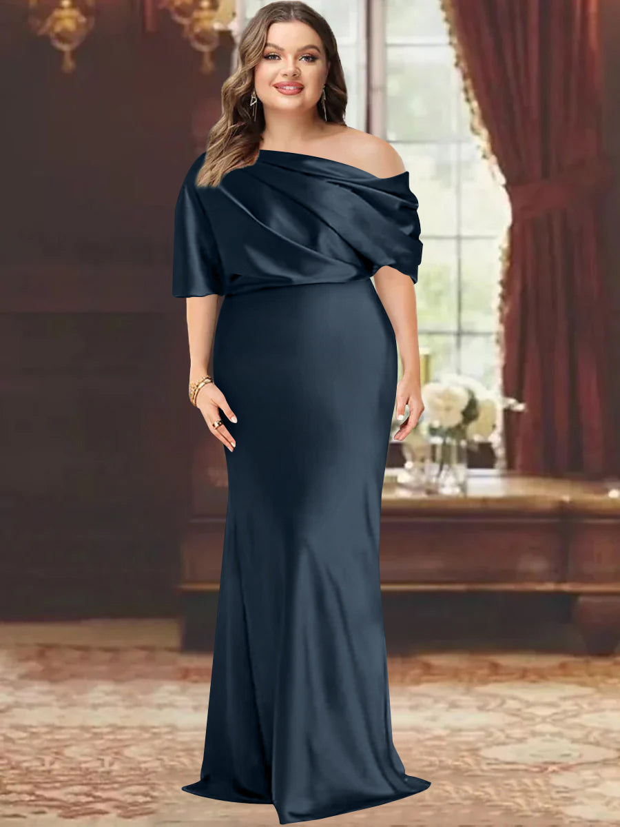 Sheath/Column One-Shoulder Floor-Length Plus Size Mother of the Bride Dresses with Ruffles - 画像 (28)