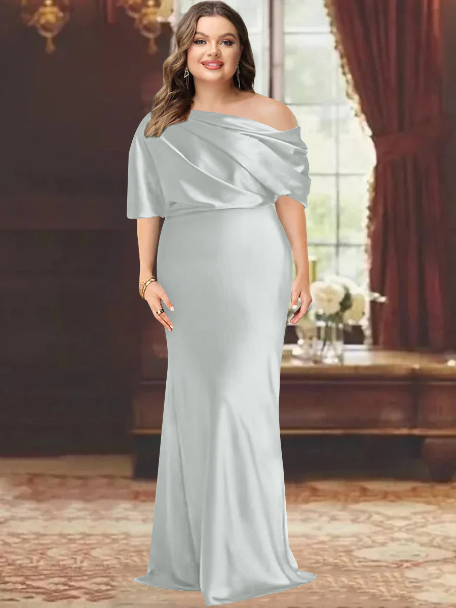 Sheath/Column One-Shoulder Floor-Length Plus Size Mother of the Bride Dresses with Ruffles - 画像 (39)