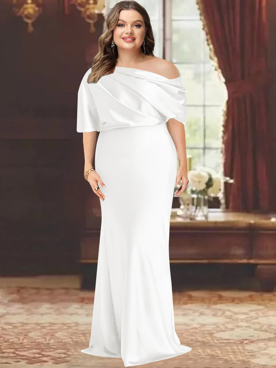 Sheath/Column One-Shoulder Floor-Length Plus Size Mother of the Bride Dresses with Ruffles - 画像 (45)