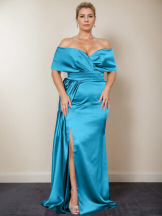 Trumpet/Mermaid Off-the-Shoulder Plus Size Mother of the Bride Dresses with Split Side
