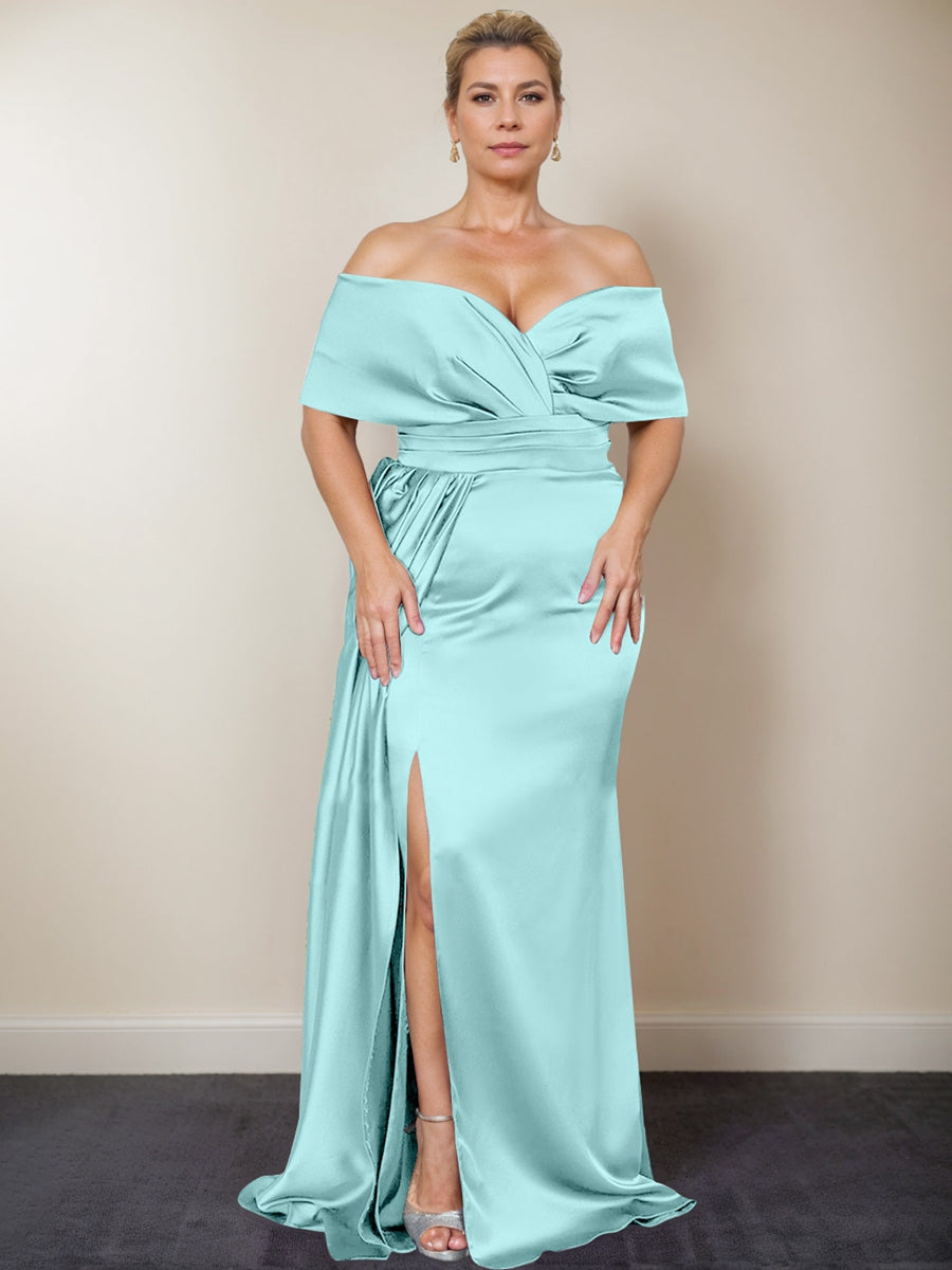 Trumpet/Mermaid Off-the-Shoulder Plus Size Mother of the Bride Dresses with Split Side - 画像 (33)