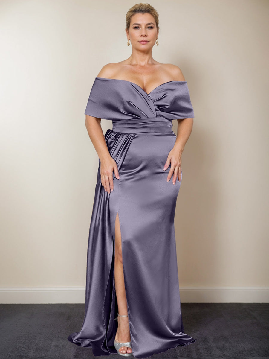 Trumpet/Mermaid Off-the-Shoulder Plus Size Mother of the Bride Dresses with Split Side - 画像 (61)