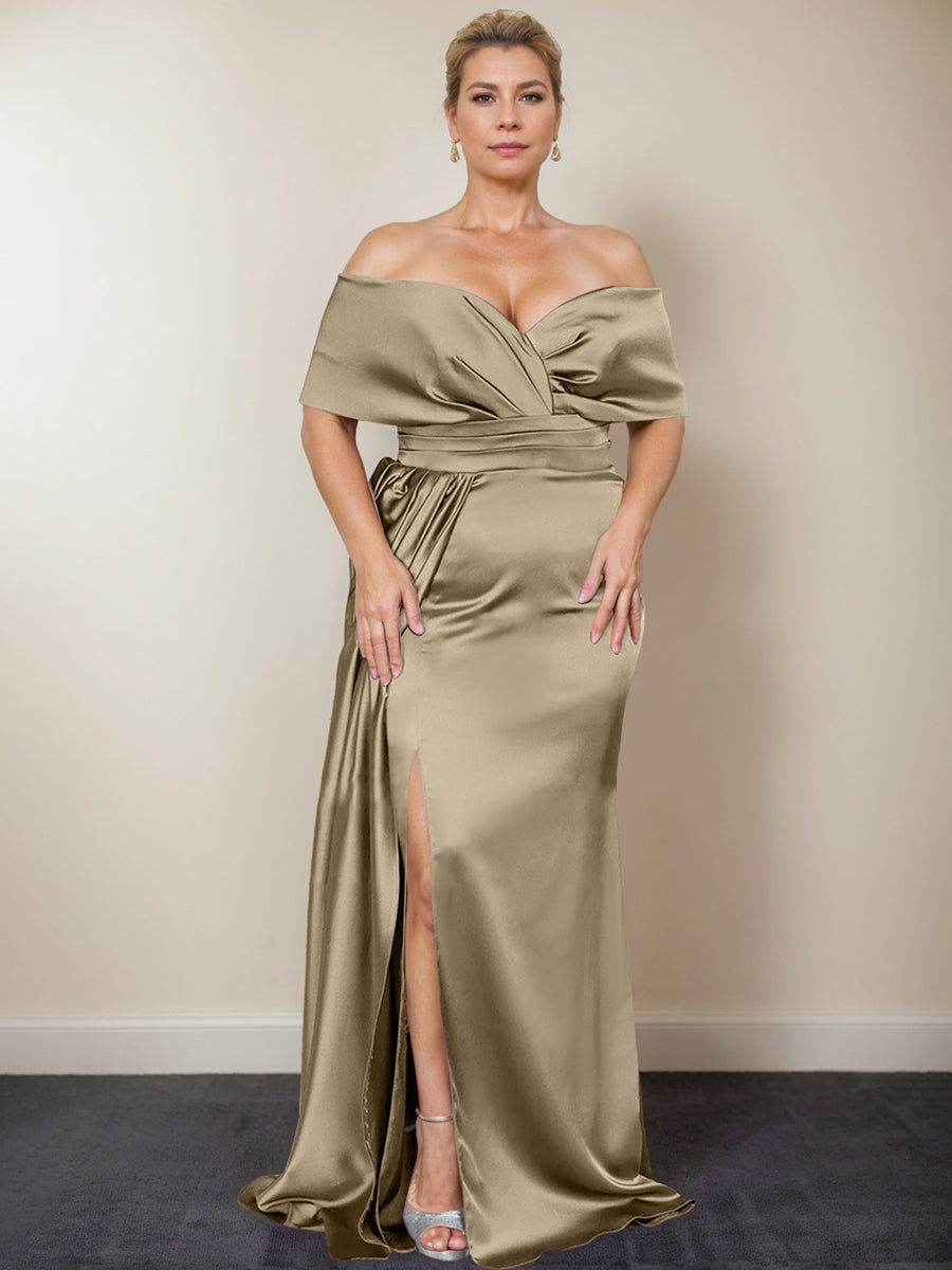 Trumpet/Mermaid Off-the-Shoulder Plus Size Mother of the Bride Dresses with Split Side - 画像 (62)
