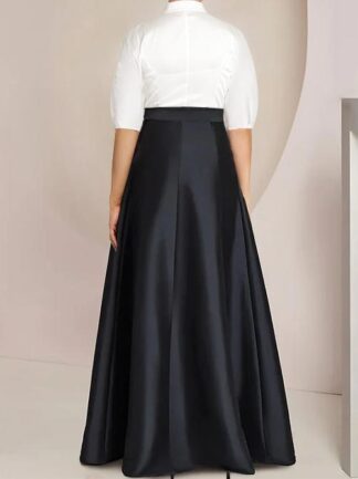A-Line/Princess Shirt Collar Short Sleeves Floor-Length Plus Size Mother Of The Bride Dresses with Bowknot
