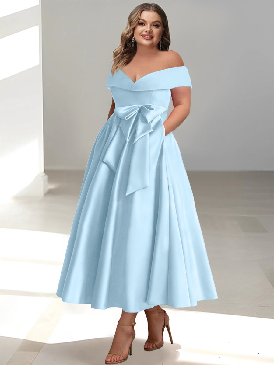 A-Line/Princess Off-the-Shoulder Sleeveless Ankle-Length Plus Size Mother of the Bride Dresses with Pockets - Image 49