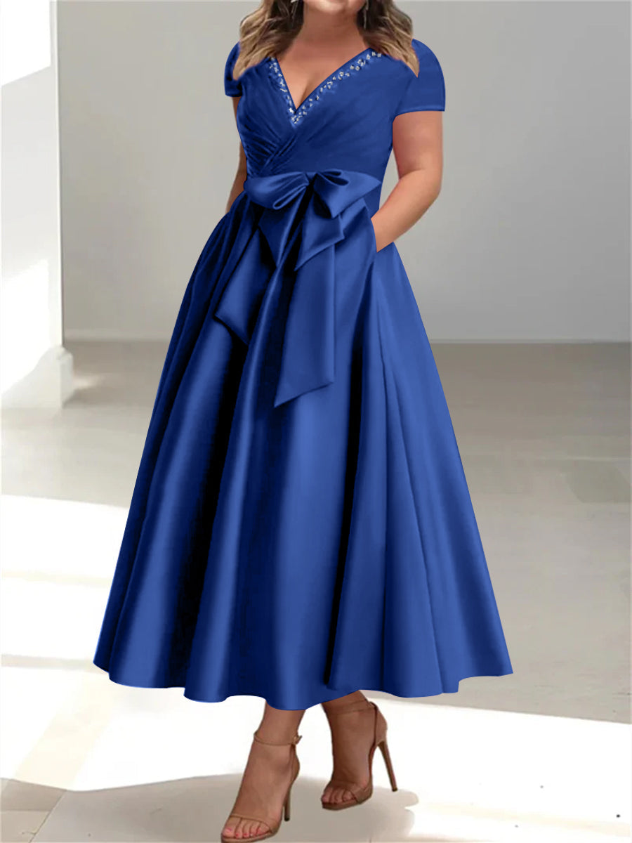 A-Line/Princess V-Neck Plus Size Mother of the Bride Dresses with Pockets & Ruffles - 画像 (15)
