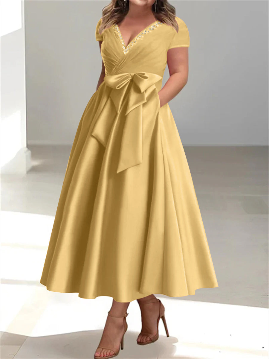 A-Line/Princess V-Neck Plus Size Mother of the Bride Dresses with Pockets & Ruffles - 画像 (21)