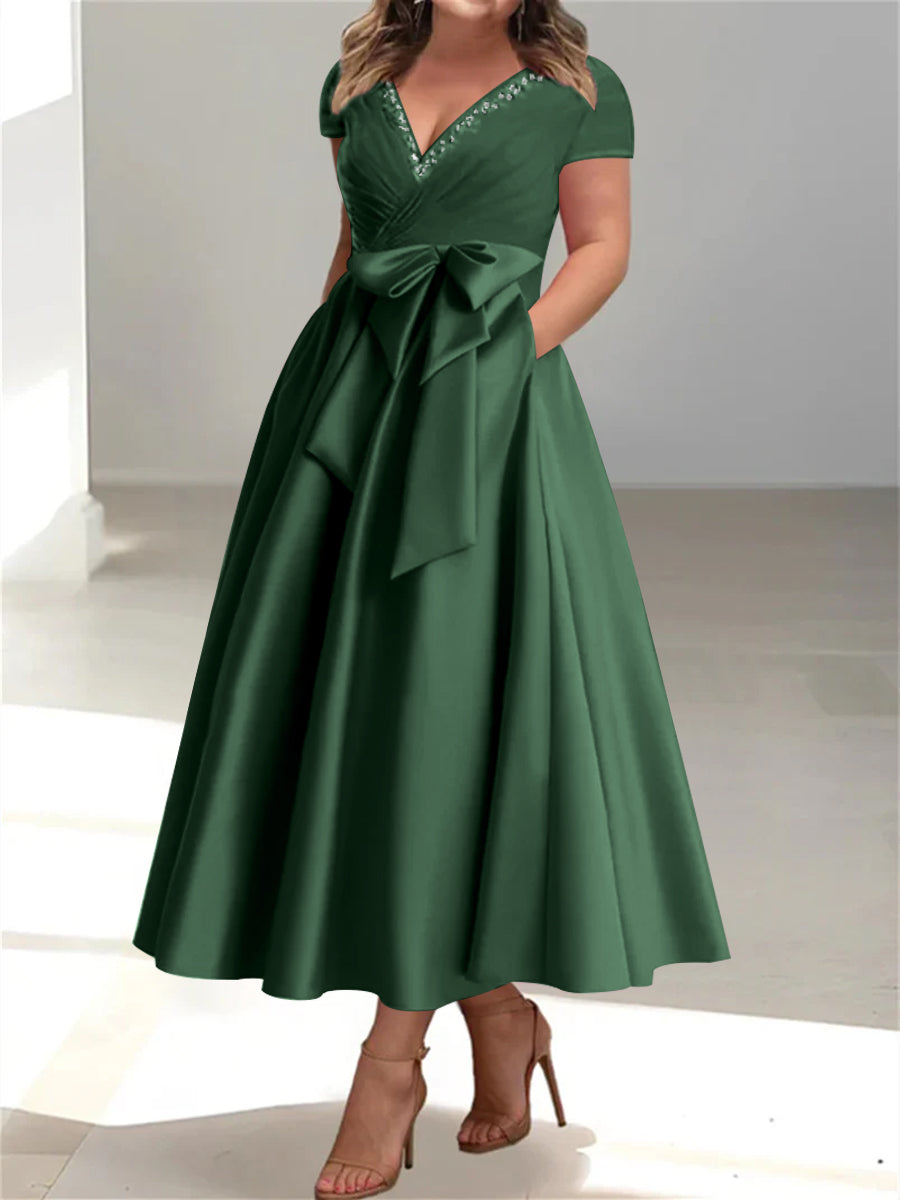 A-Line/Princess V-Neck Plus Size Mother of the Bride Dresses with Pockets & Ruffles - 画像 (23)