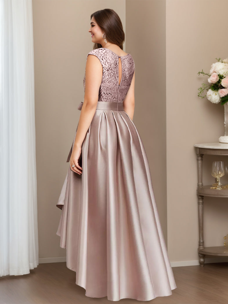 A-Line/Princess Jewel Neck Sleeveless Asymmetrical Plus Size Mother Of The Bride Dresses With Pleats - 画像 (2)
