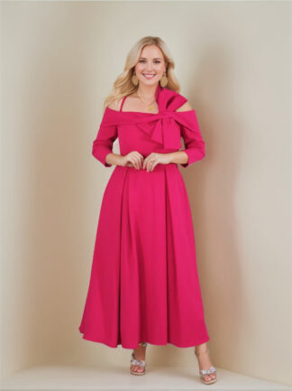 A-Line/Princess 3/4 Length Sleeves Off-the-Shoulder Ankle-Length Mother of the Bride Dresses with Bow(s)