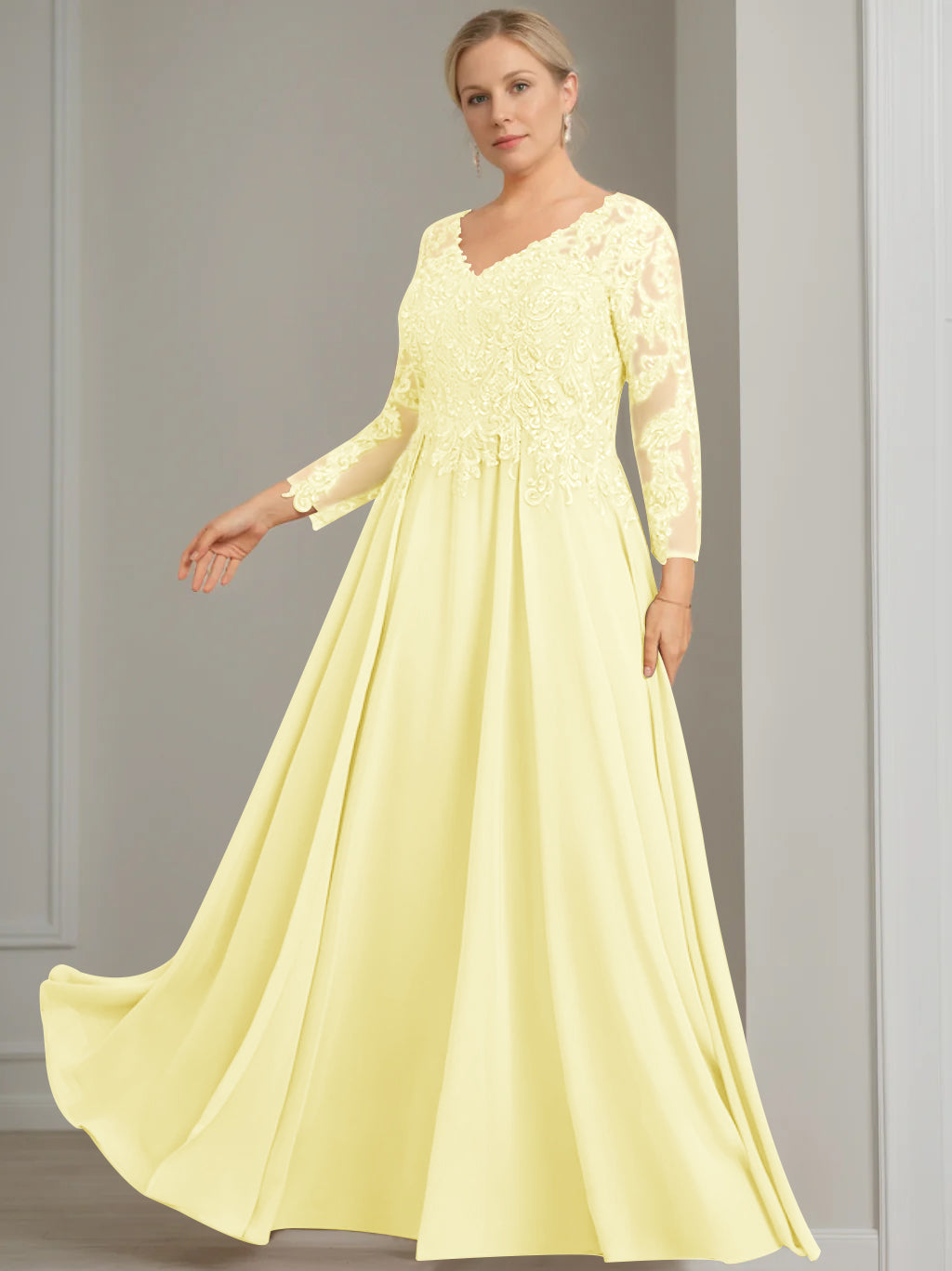 A-Line/Princess V-Neck 3/4 Length Sleeves Floor-Length Plus Size Mother of the Bride Dresses with Sequins - 이미지 29