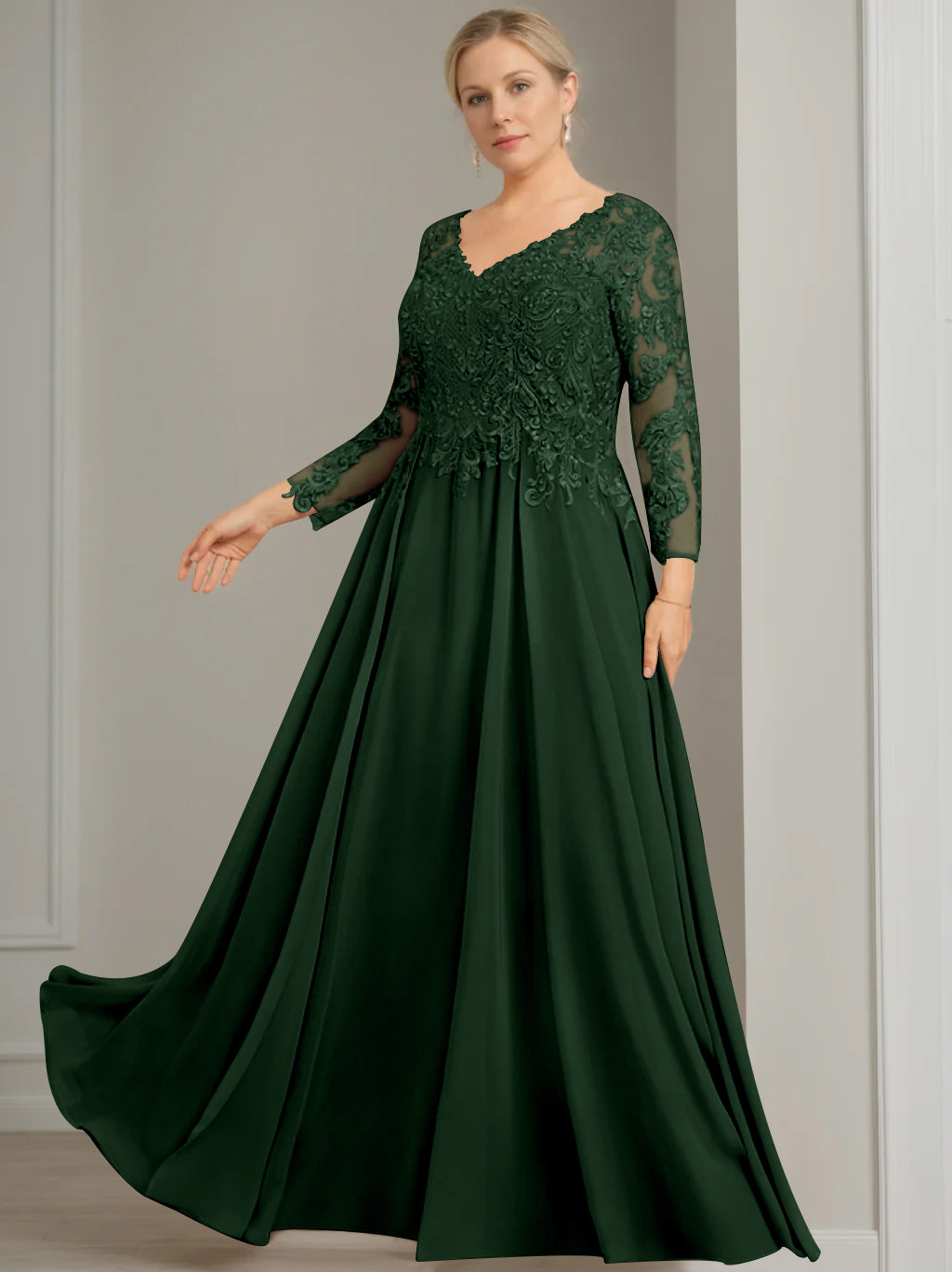A-Line/Princess V-Neck 3/4 Length Sleeves Floor-Length Plus Size Mother of the Bride Dresses with Sequins - 이미지 38