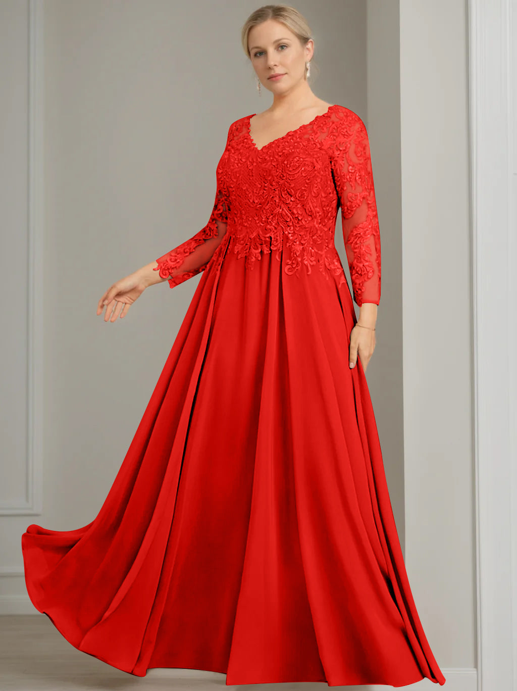 A-Line/Princess V-Neck 3/4 Length Sleeves Floor-Length Plus Size Mother of the Bride Dresses with Sequins - 이미지 53