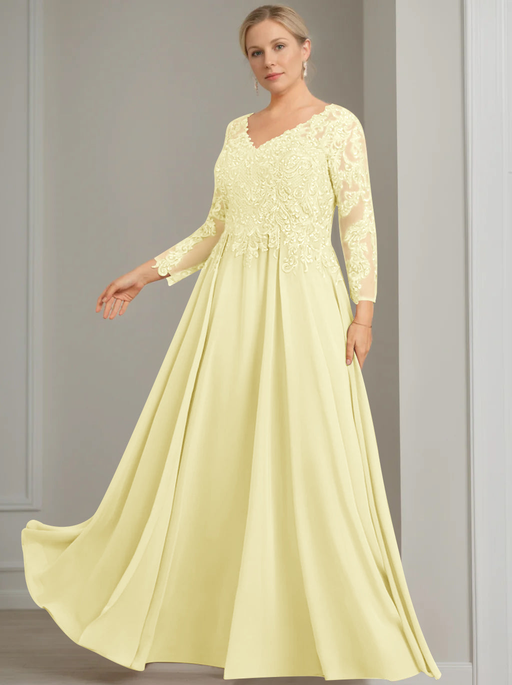 A-Line/Princess V-Neck 3/4 Length Sleeves Floor-Length Plus Size Mother of the Bride Dresses with Sequins - 이미지 43