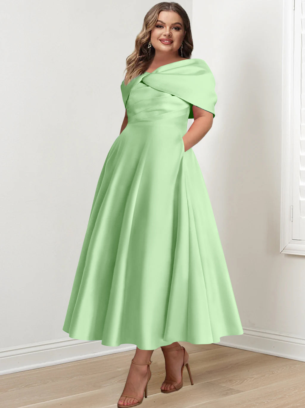 A-Line/Princess Off-The-Shoulder Sleeveless Ankle-Length Plus Size Mother Of The Bride Dresses With Ruffles & Bowknot - Image 19