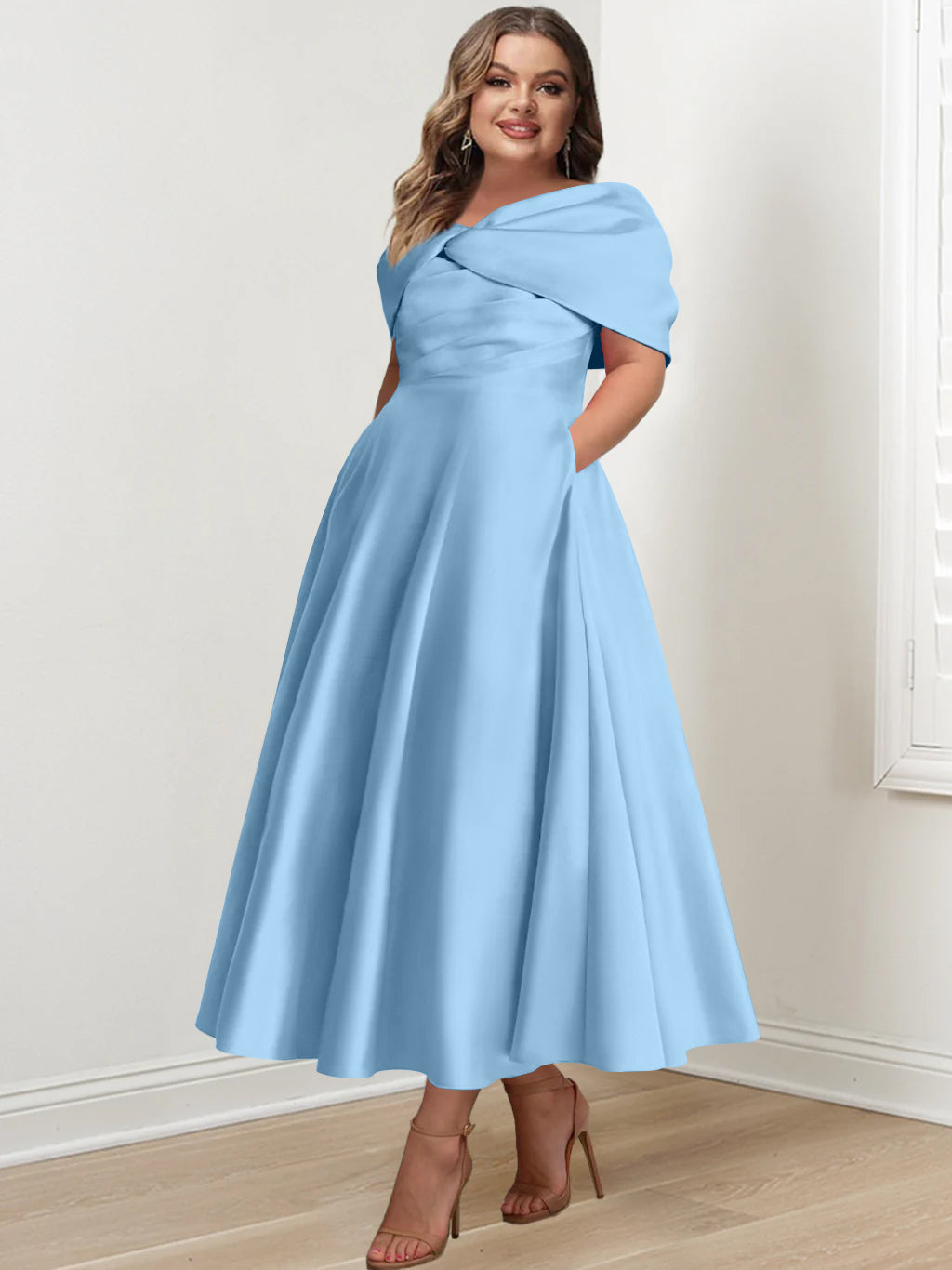 A-Line/Princess Off-The-Shoulder Sleeveless Ankle-Length Plus Size Mother Of The Bride Dresses With Ruffles & Bowknot - Image 11
