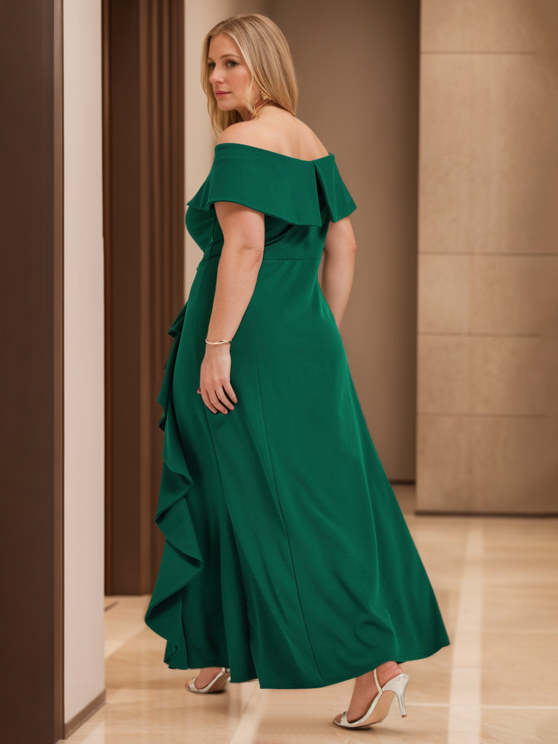 Sheath/Column Off-the-Shoulder Sleeveless Floor-Length unique Plus Size Mother of the Bride Dresses With Ruffles - 이미지 2