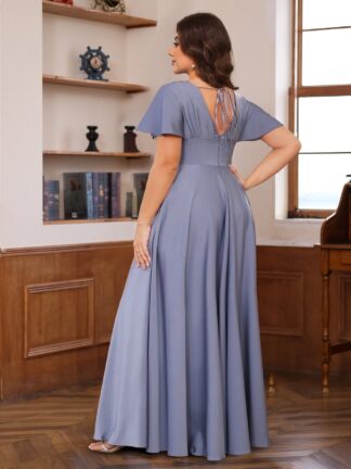 A-Line/Princess V-Neck Short Sleeves Floor-Length Plus Size Mother of the Bride long Dresses with Ruffles