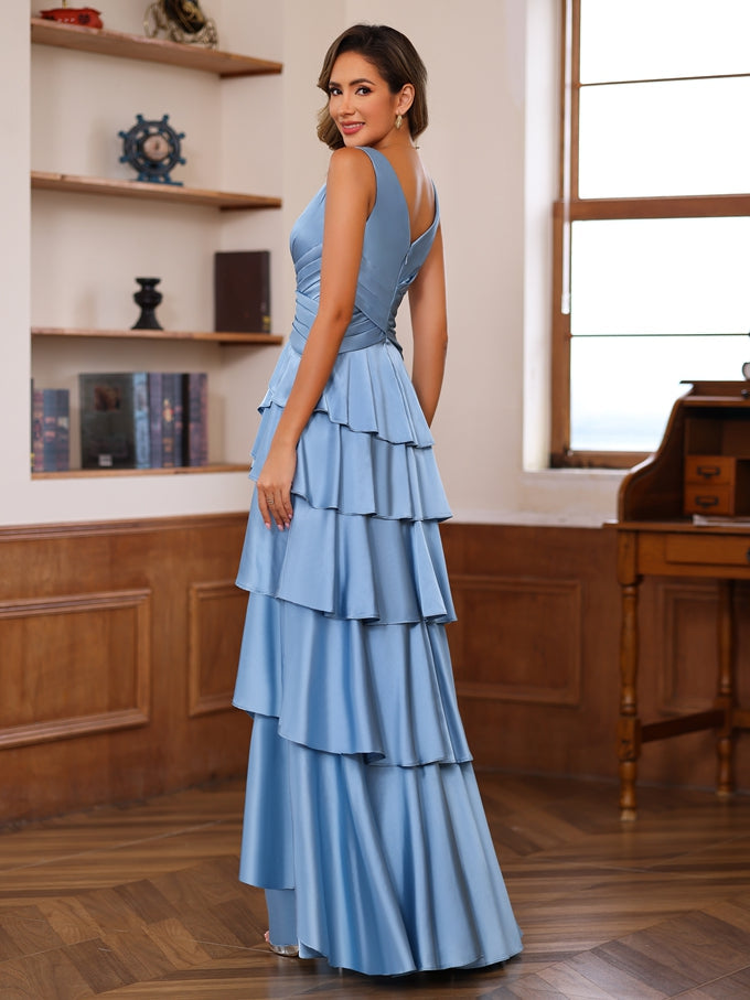 A-Line/Princess V-Neck Sleeveless Floor-Length Mother of the Bride Dresses With Ruffles & Wrap - 이미지 7