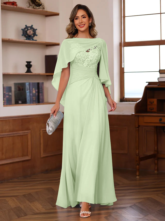 A-Line/Princess V-Neck 2 Pics Floor-Length Mother of the Bride Dresses with Appliques, Ruffles & Wrap - 画像 (19)