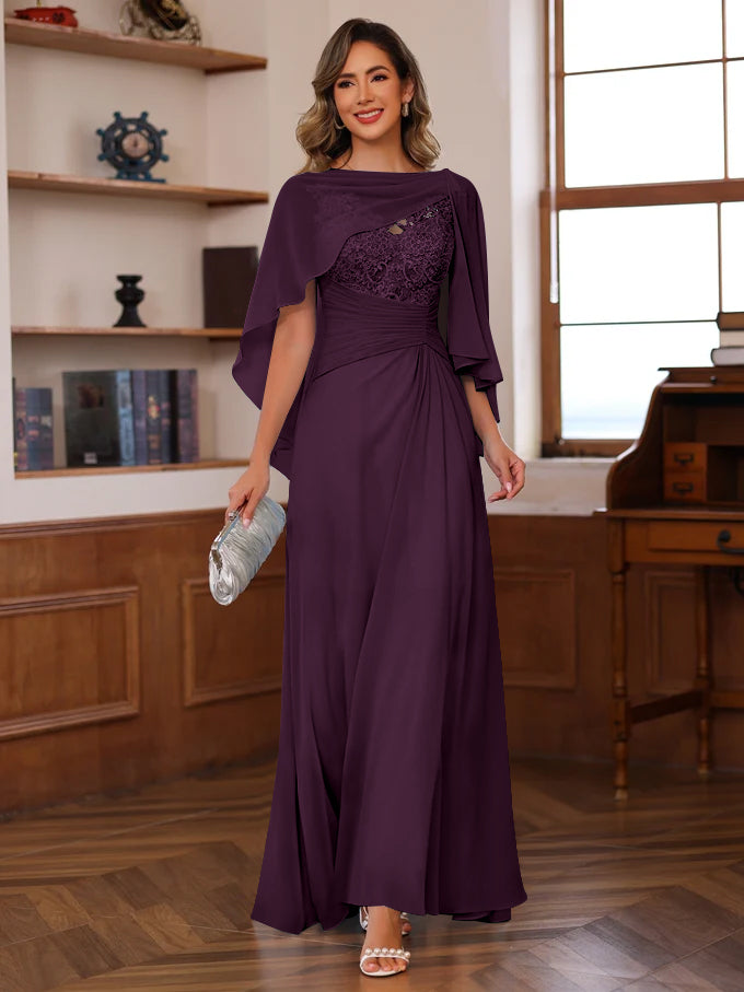 A-Line/Princess V-Neck 2 Pics Floor-Length Mother of the Bride Dresses with Appliques, Ruffles & Wrap - 画像 (49)