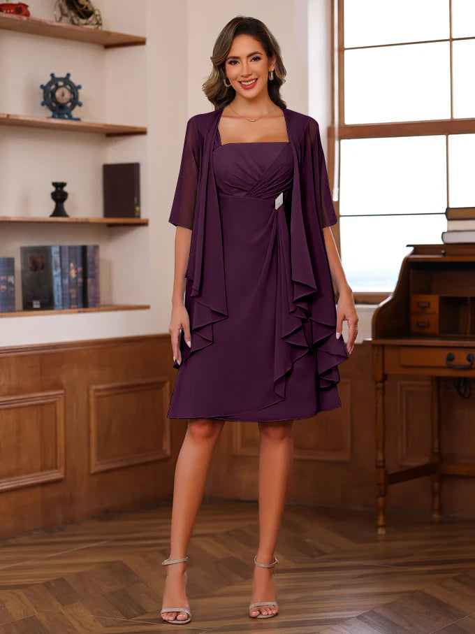 A-Line/Princess Square Neck Knee-Length Mother of the Bride Dresses With Ruffles & Jacket - Image 51