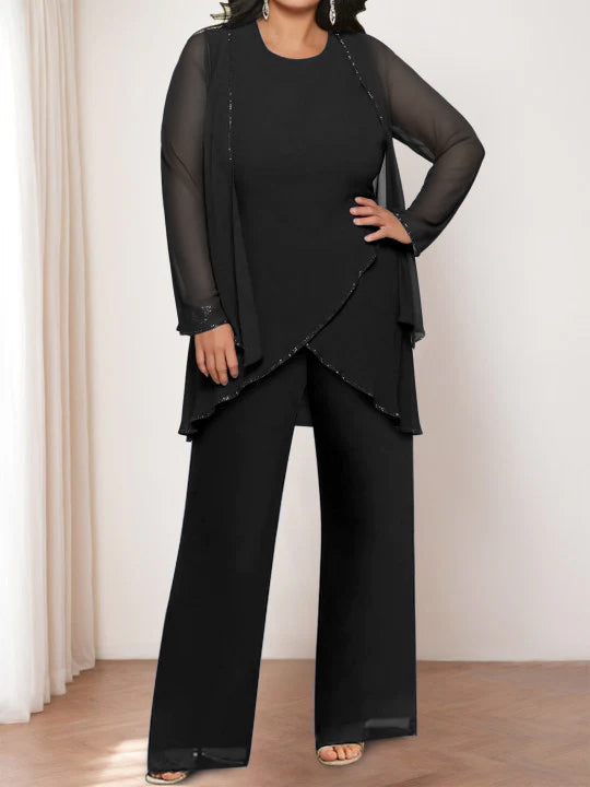 Chiffon Round Neck Mother of the Bride Pantsuits with Jacket - 画像 (3)