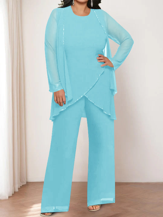 Chiffon Round Neck Mother of the Bride Pantsuits with Jacket - 画像 (4)