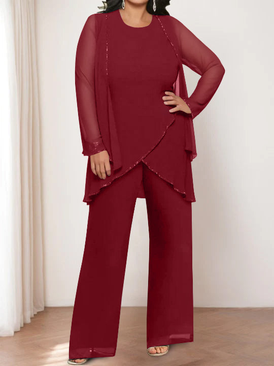 Chiffon Round Neck Mother of the Bride Pantsuits with Jacket - 画像 (5)