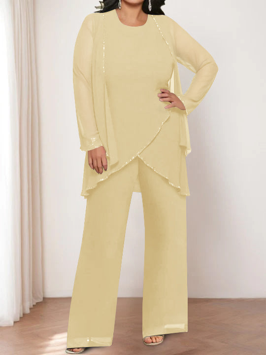 Chiffon Round Neck Mother of the Bride Pantsuits with Jacket - 画像 (9)
