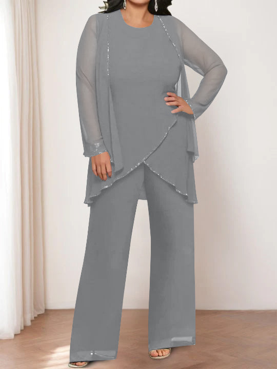 Chiffon Round Neck Mother of the Bride Pantsuits with Jacket - 画像 (10)