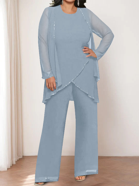 Chiffon Round Neck Mother of the Bride Pantsuits with Jacket - 画像 (17)