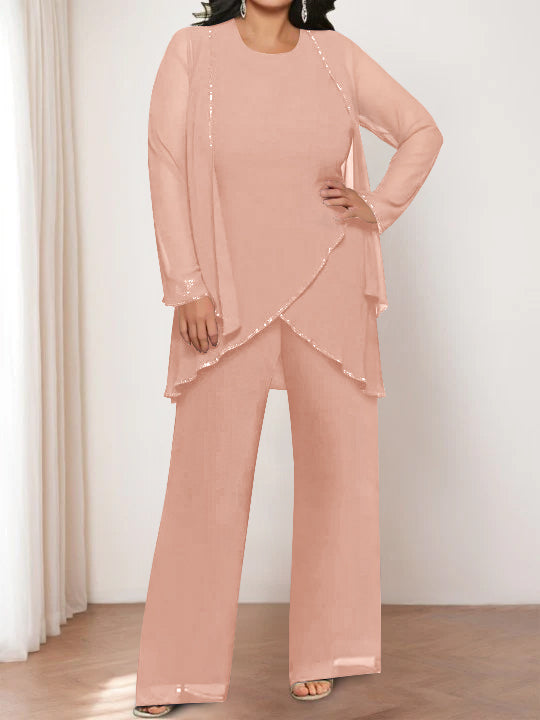 Chiffon Round Neck Mother of the Bride Pantsuits with Jacket - 画像 (18)
