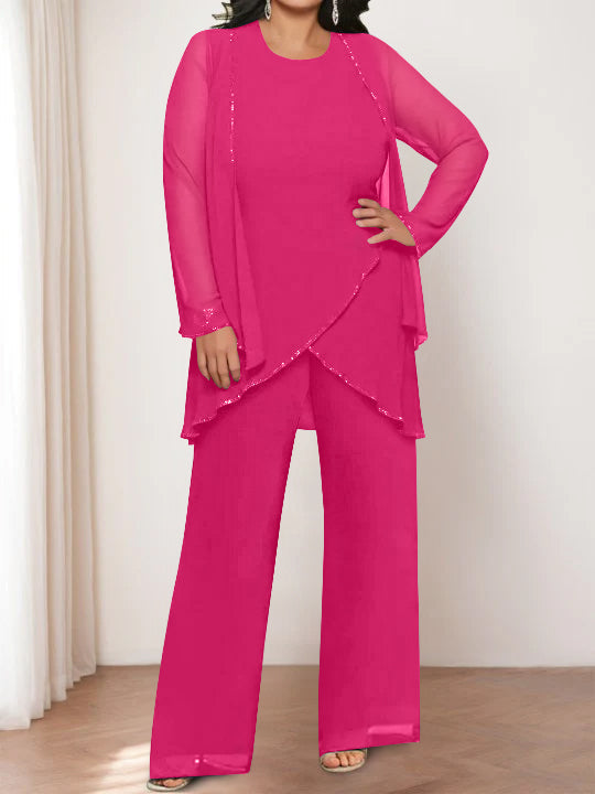 Chiffon Round Neck Mother of the Bride Pantsuits with Jacket - 画像 (20)
