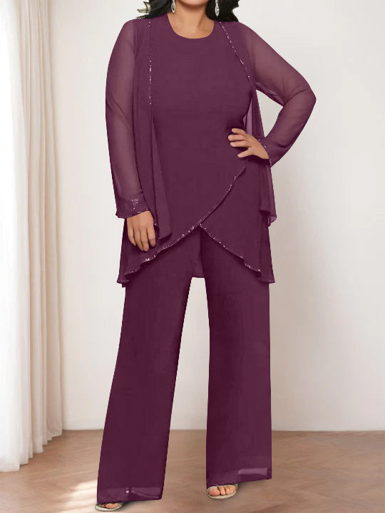 Chiffon Round Neck Mother of the Bride Pantsuits with Jacket - 画像 (22)