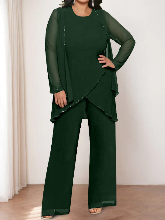 Chiffon Round Neck Mother of the Bride Pantsuits with Jacket - 画像 (23)
