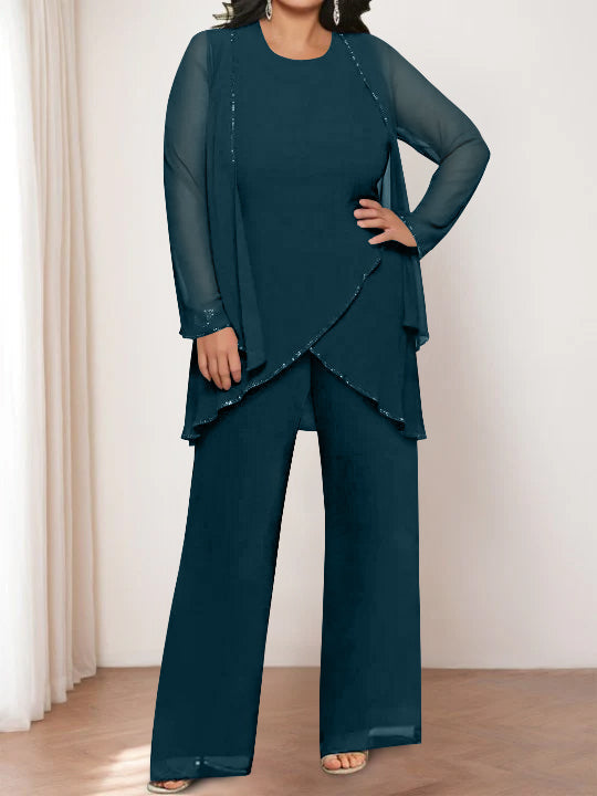 Chiffon Round Neck Mother of the Bride Pantsuits with Jacket - 画像 (24)