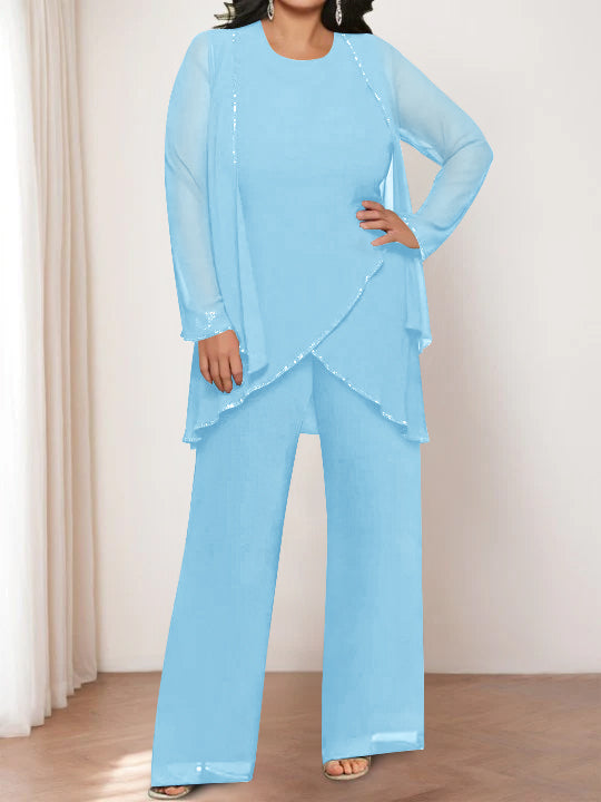 Chiffon Round Neck Mother of the Bride Pantsuits with Jacket - 画像 (27)