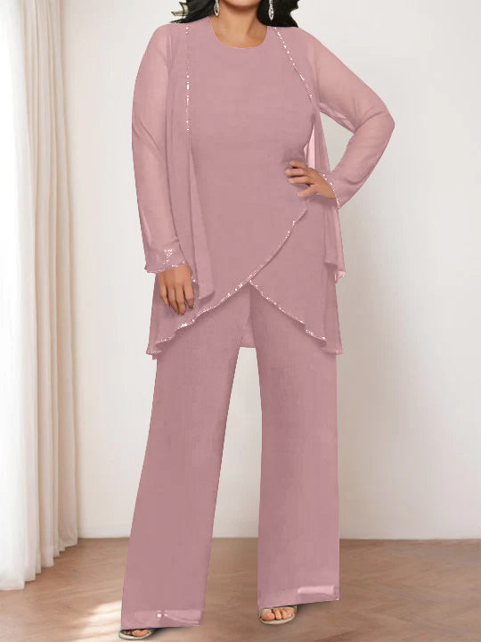 Chiffon Round Neck Mother of the Bride Pantsuits with Jacket - 画像 (29)