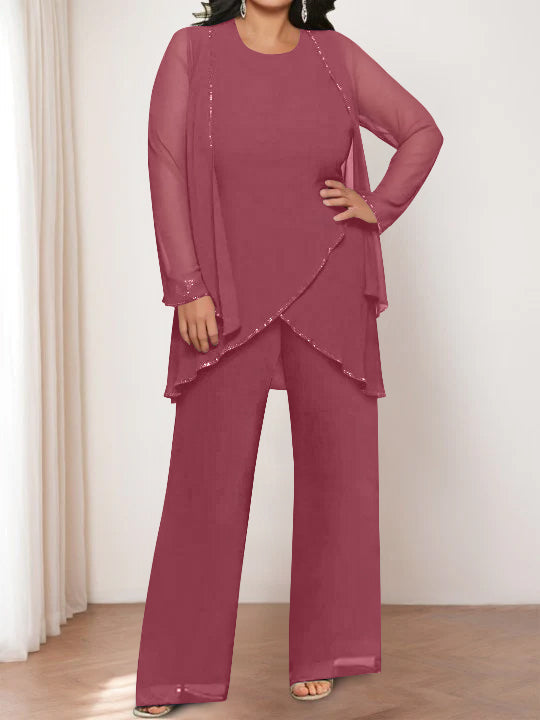 Chiffon Round Neck Mother of the Bride Pantsuits with Jacket - 画像 (31)