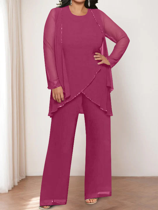 Chiffon Round Neck Mother of the Bride Pantsuits with Jacket - 画像 (34)