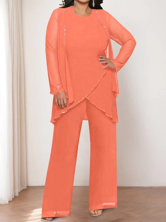 Chiffon Round Neck Mother of the Bride Pantsuits with Jacket - 画像 (35)