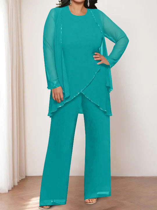 Chiffon Round Neck Mother of the Bride Pantsuits with Jacket - 画像 (39)