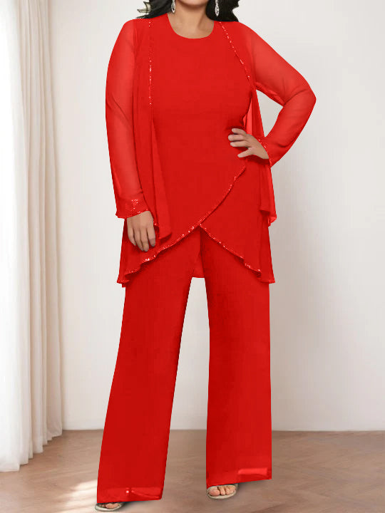 Chiffon Round Neck Mother of the Bride Pantsuits with Jacket - 画像 (40)