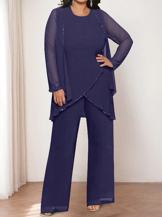Chiffon Round Neck Mother of the Bride Pantsuits with Jacket - 画像 (41)