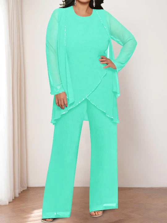 Chiffon Round Neck Mother of the Bride Pantsuits with Jacket - 画像 (46)
