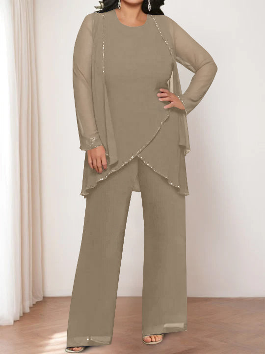 Chiffon Round Neck Mother of the Bride Pantsuits with Jacket - 画像 (49)