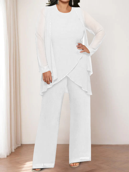 Chiffon Round Neck Mother of the Bride Pantsuits with Jacket - 画像 (51)
